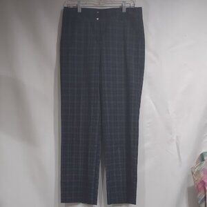 IZOD PLAID LADIES DRESS PANTS BLACK WITH BLUE & YELLOW  POLY/RAYON BLEND SIZE 8